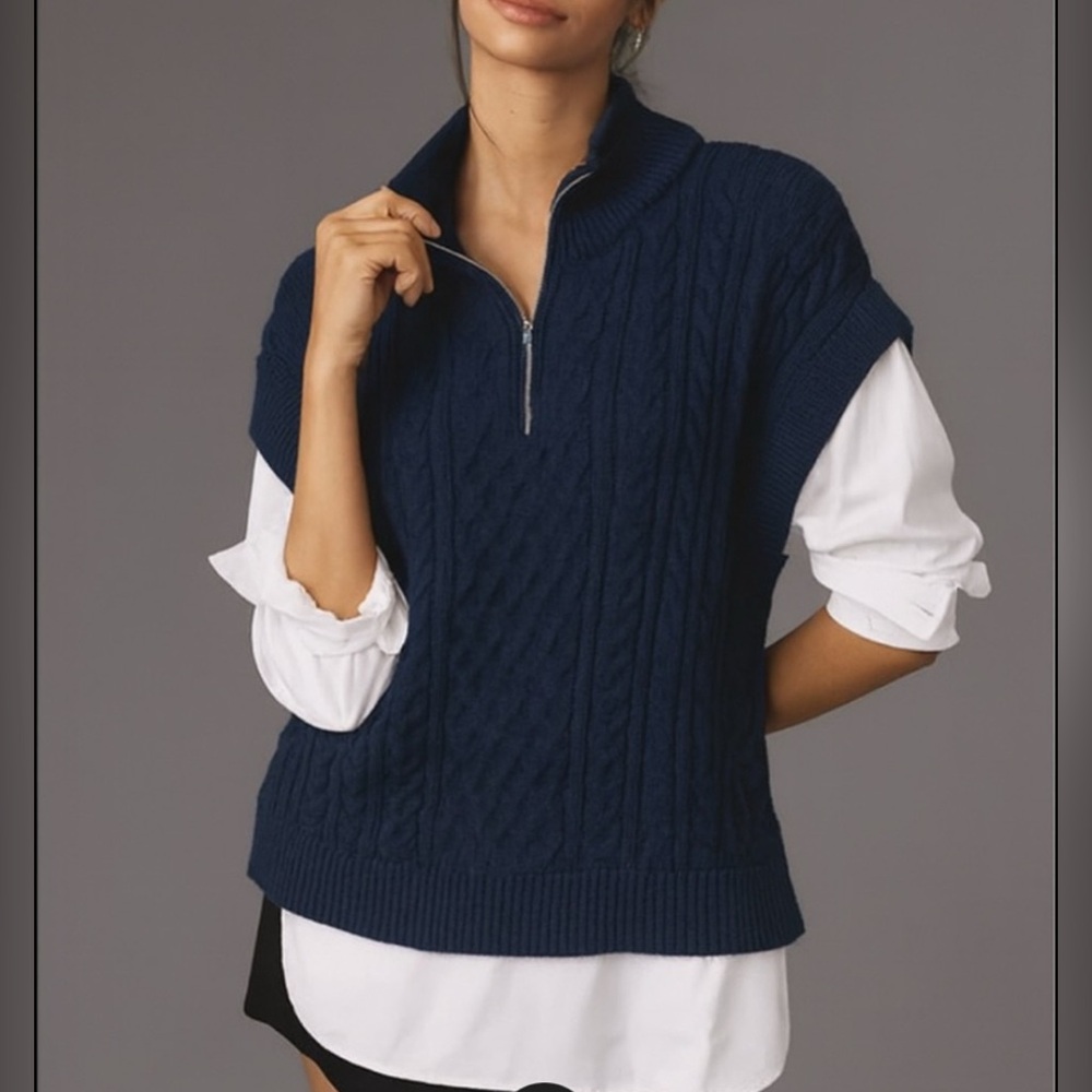 Pilcro Navy Cable-Knit Half-Zip Sweater Vest